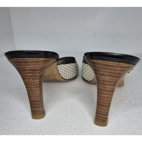 Sesto Meucci Mules Beige White Checkered Print Leather Slip On Heels Size 8 - Picture 8 of 11